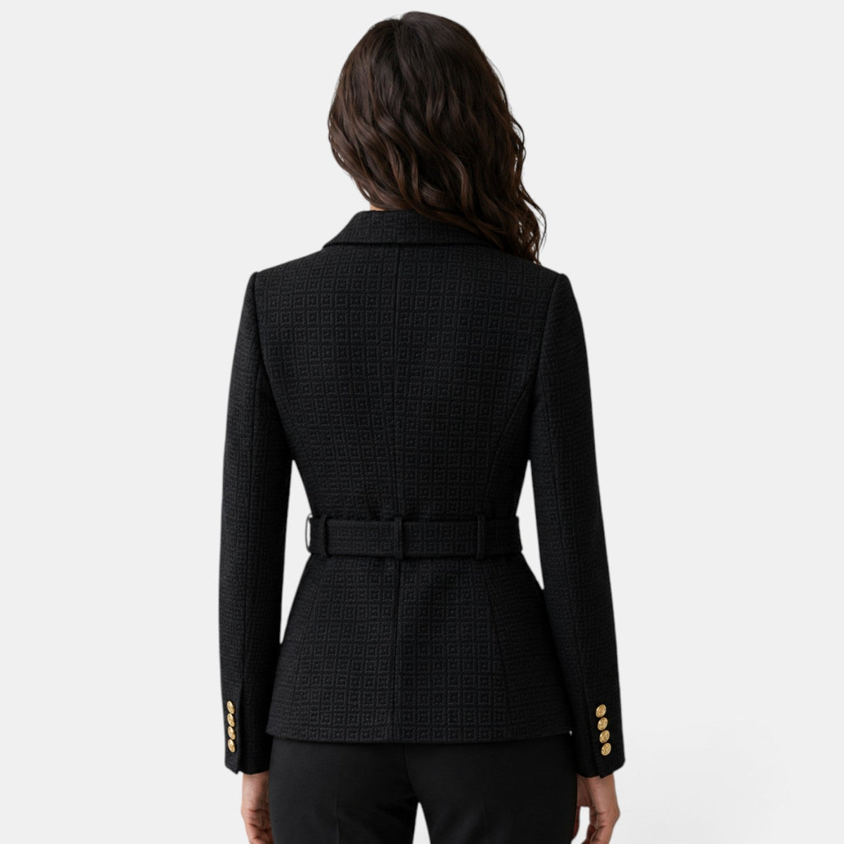 Jacquardkavaj för dam med bälte-Blazer for women-Fjallbarn