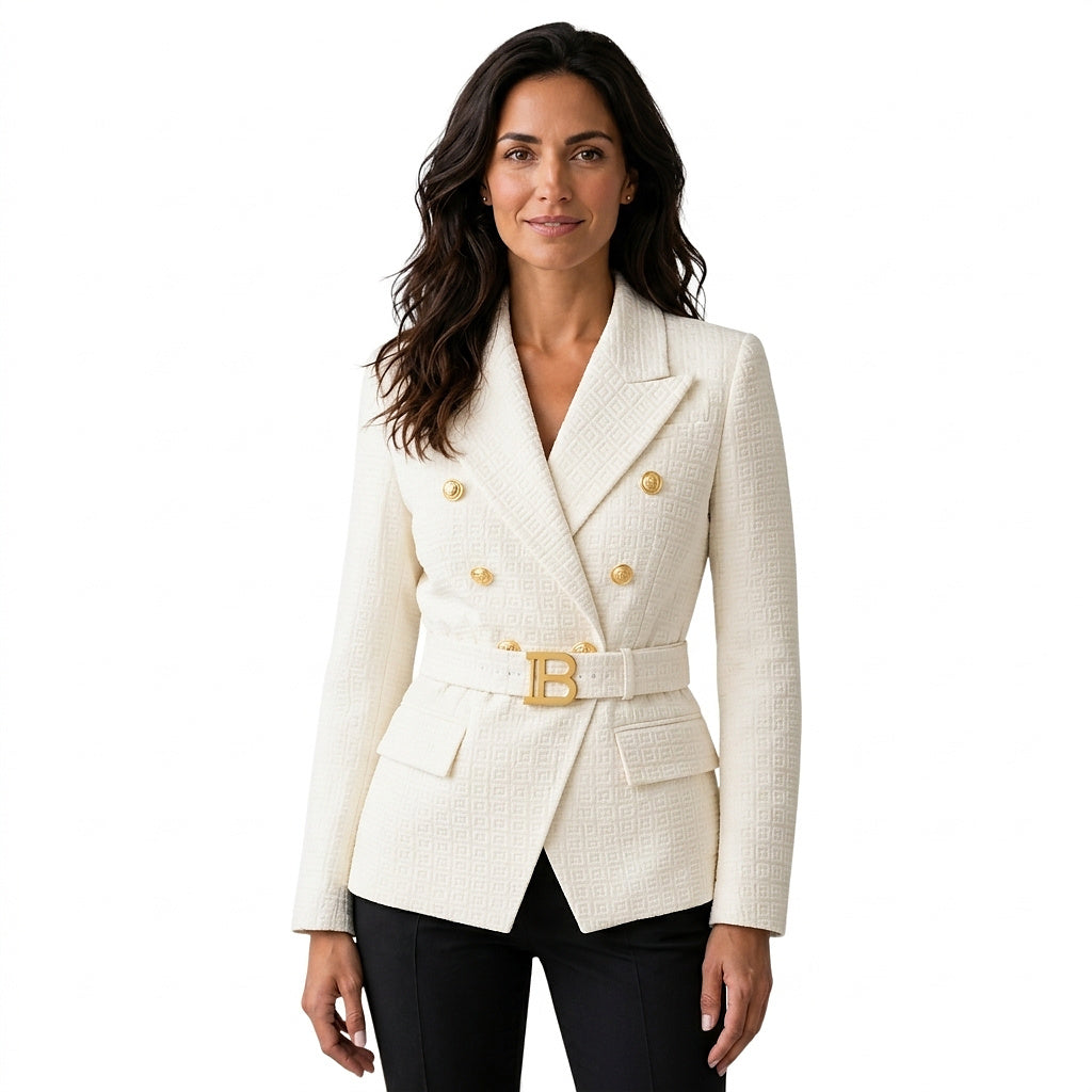 Jacquardkavaj för dam med bälte-Blazer for women-Fjallbarn