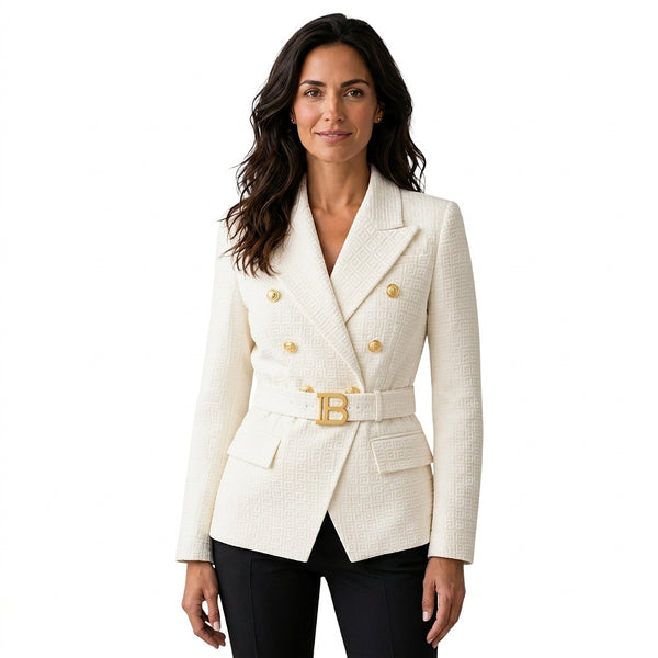 Jacquardkavaj för dam med bälte-Blazer for women-Fjallbarn