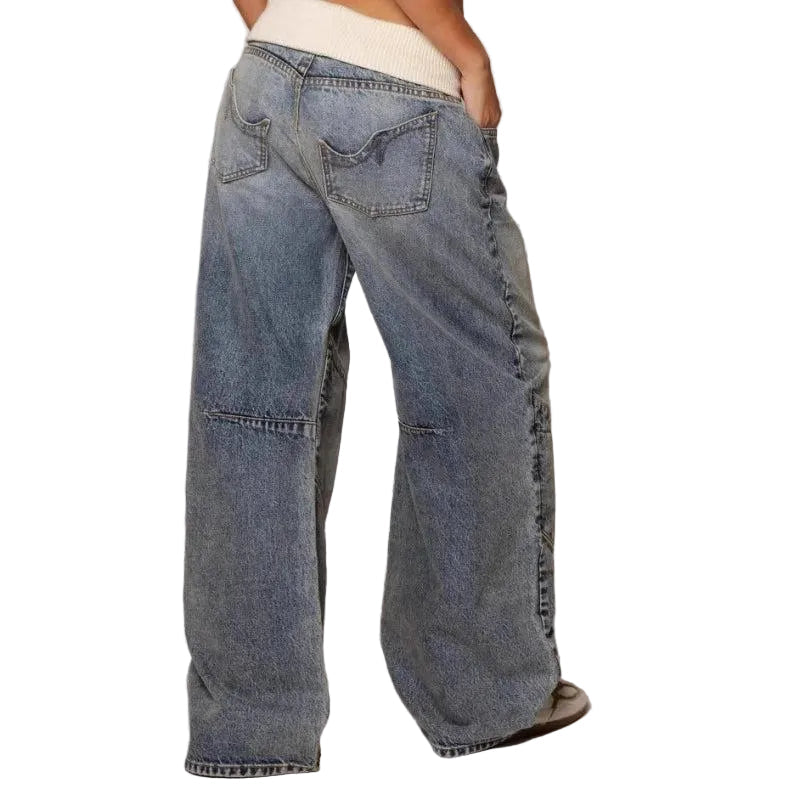 Jeans med Vid Passform och Paneldesign för Dam-Pant for women-Fjallbarn