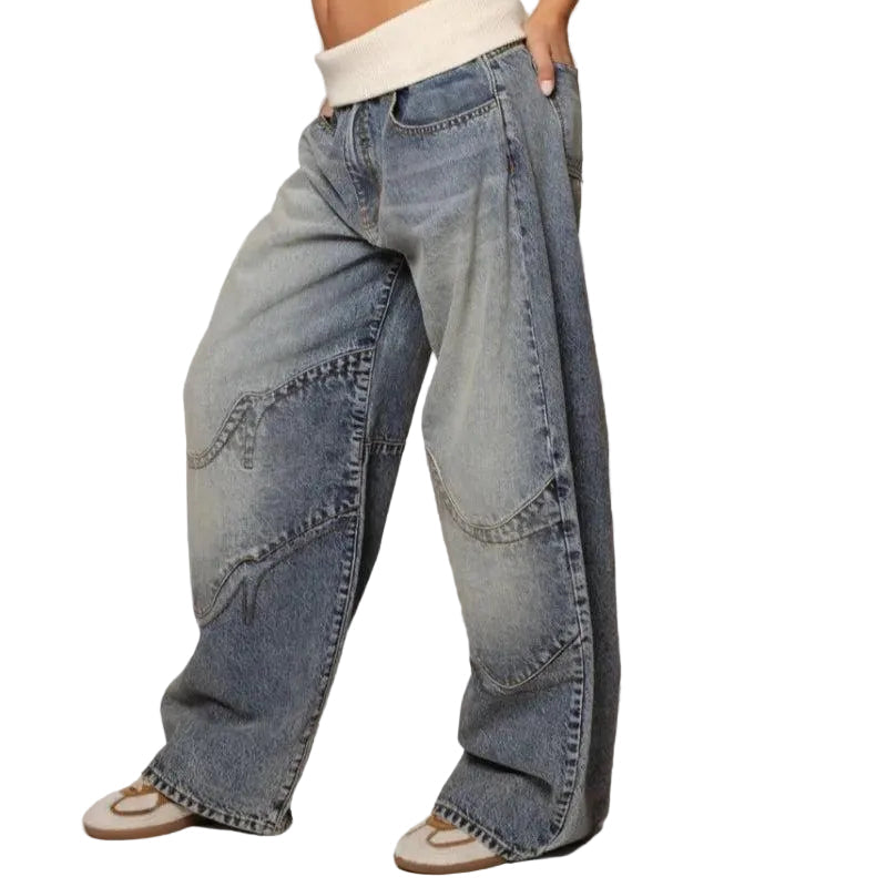 Jeans med Vid Passform och Paneldesign för Dam-Pant for women-Fjallbarn