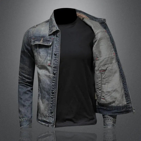 Jeansjacka för herrar med dragkedja och bröstfickor-Jackets for men-Fjallbarn