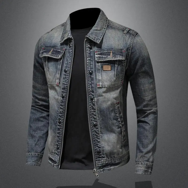 Jeansjacka för herrar med dragkedja och bröstfickor-Jackets for men-Fjallbarn