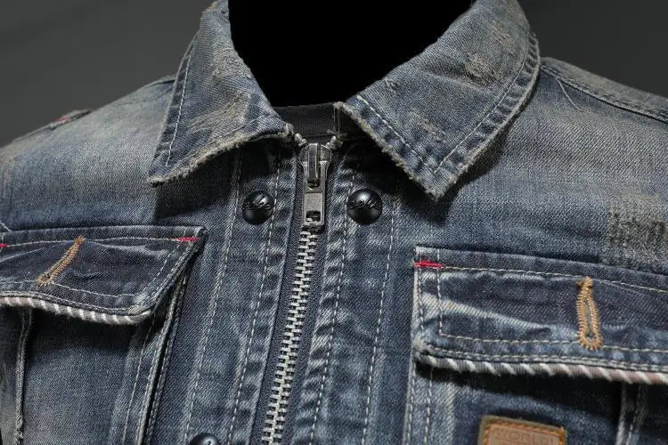 Jeansjacka för herrar med dragkedja och bröstfickor-Jackets for men-Fjallbarn