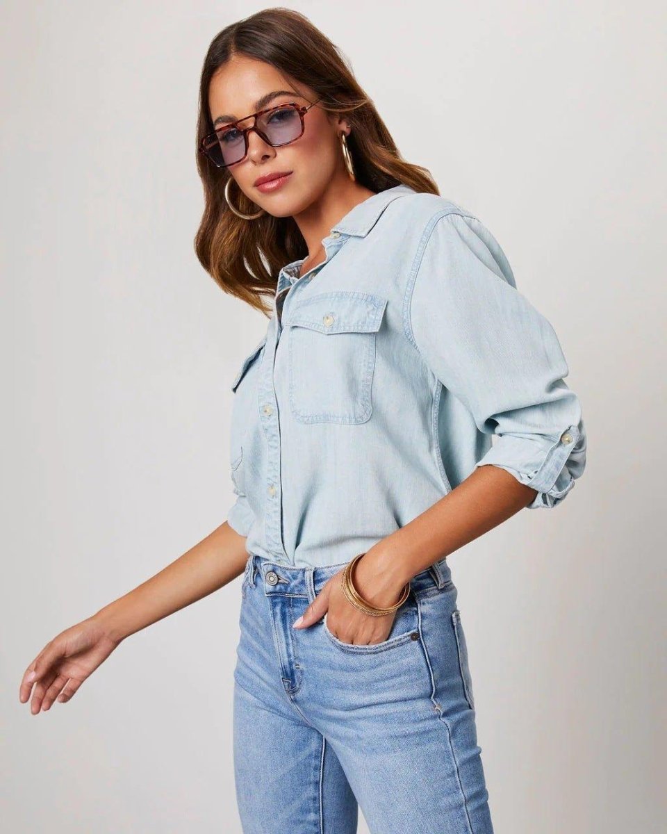 Jeanskjorta med knappar för dam-Shirts for women-Fjallbarn