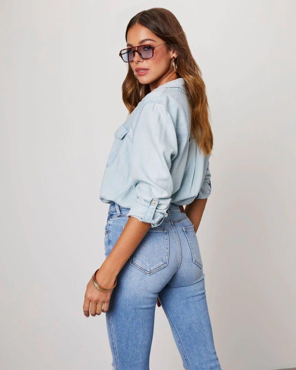 Jeanskjorta med knappar för dam-Shirts for women-Fjallbarn