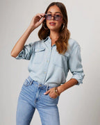 Jeanskjorta med knappar för dam-Shirts for women-Fjallbarn