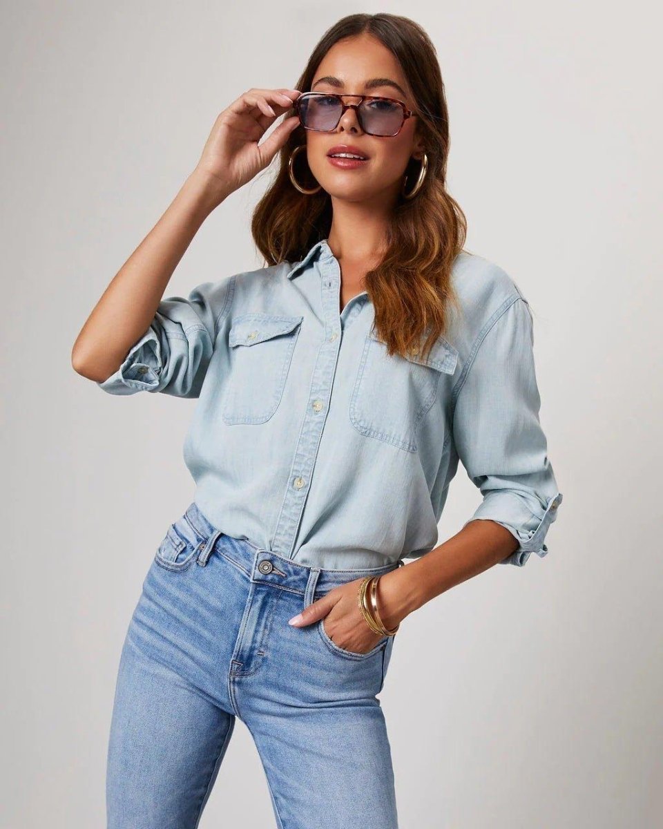 Jeanskjorta med knappar för dam-Shirts for women-Fjallbarn