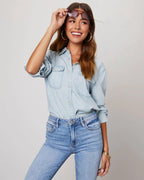 Jeanskjorta med knappar för dam-Shirts for women-Fjallbarn
