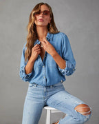 Jeanskjorta med knappar för dam-Shirts for women-Fjallbarn