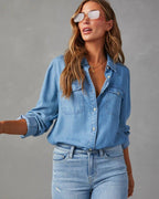 Jeanskjorta med knappar för dam-Shirts for women-Fjallbarn