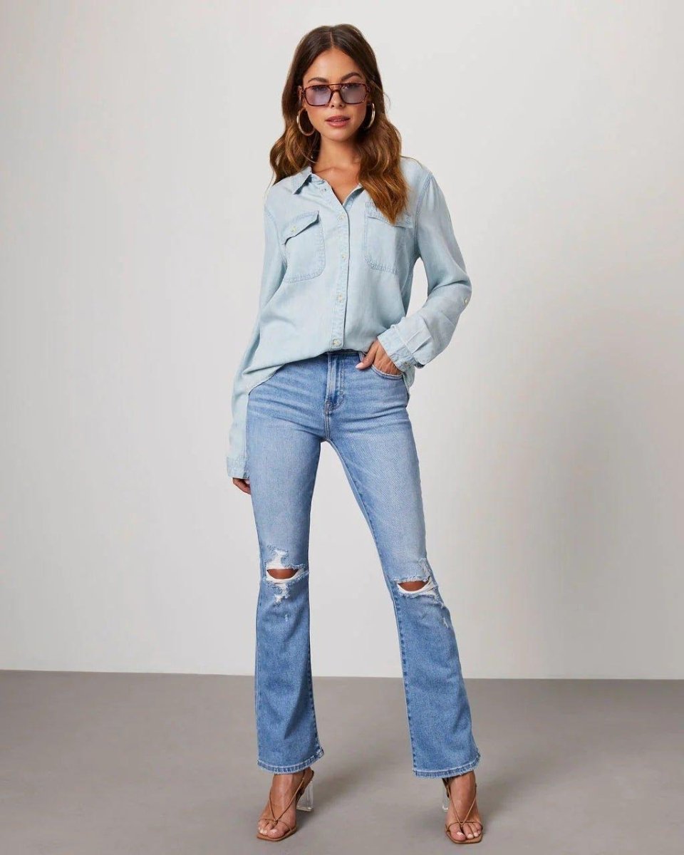 Jeanskjorta med knappar för dam-Shirts for women-Fjallbarn