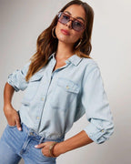 Jeanskjorta med knappar för dam-Shirts for women-Fjallbarn