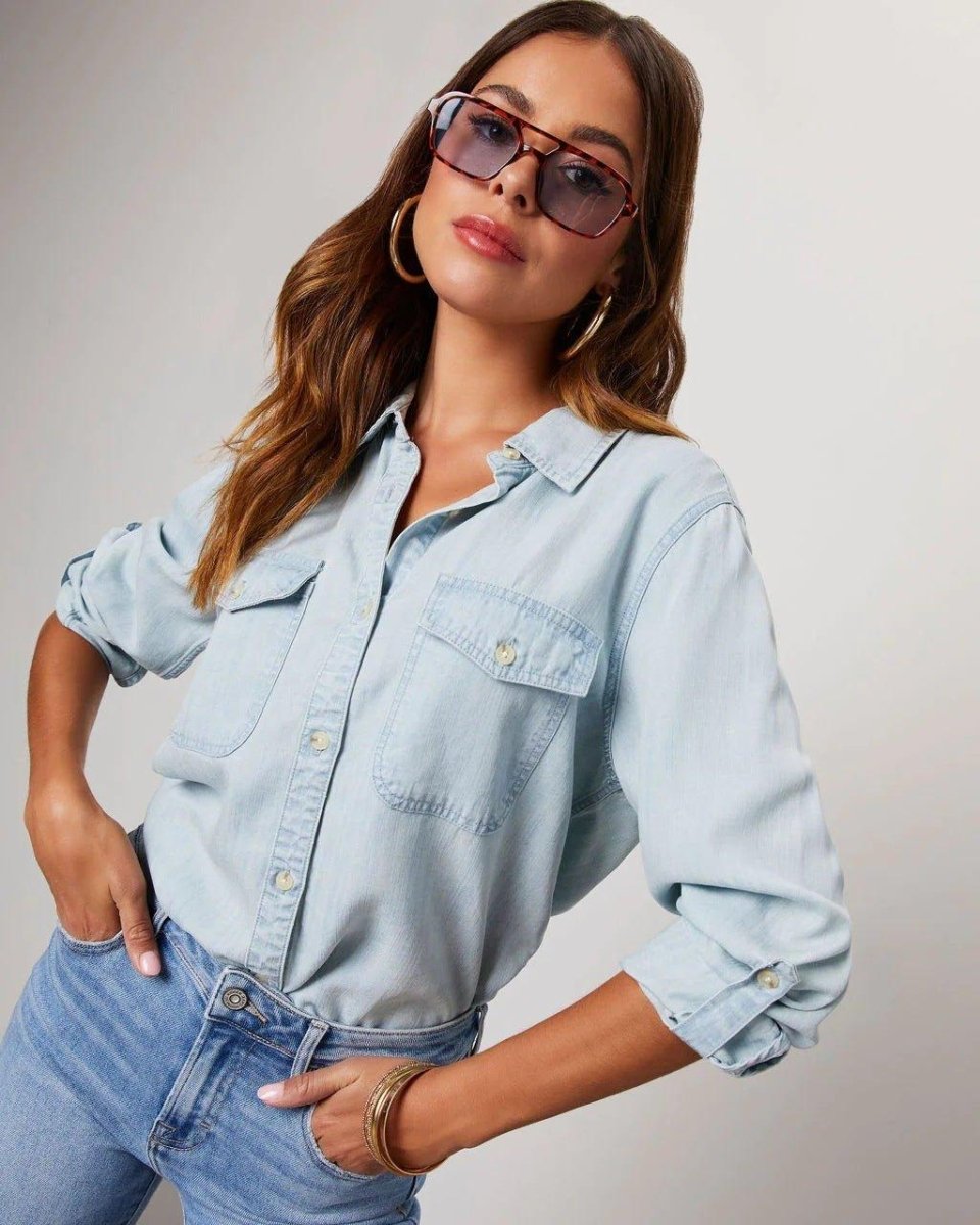 Jeanskjorta med knappar för dam-Shirts for women-Fjallbarn