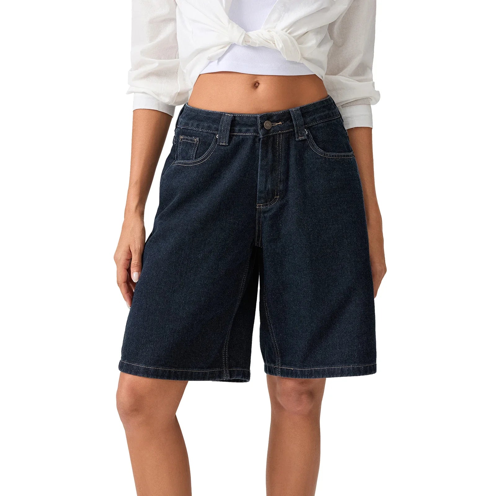 Jeansshorts med låg midja för dam-Shorts for women-Fjallbarn