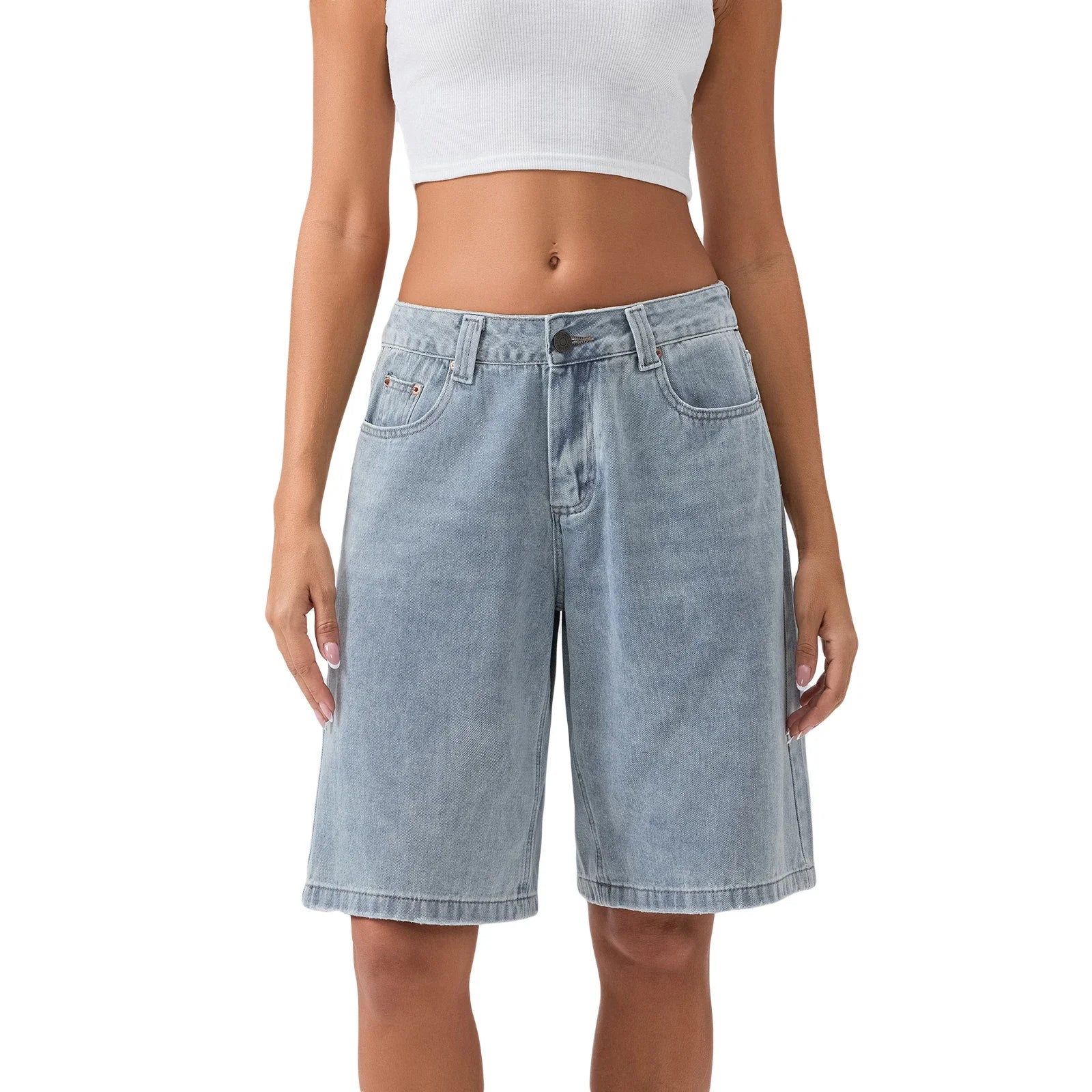 Jeansshorts med låg midja för dam-Shorts for women-Fjallbarn