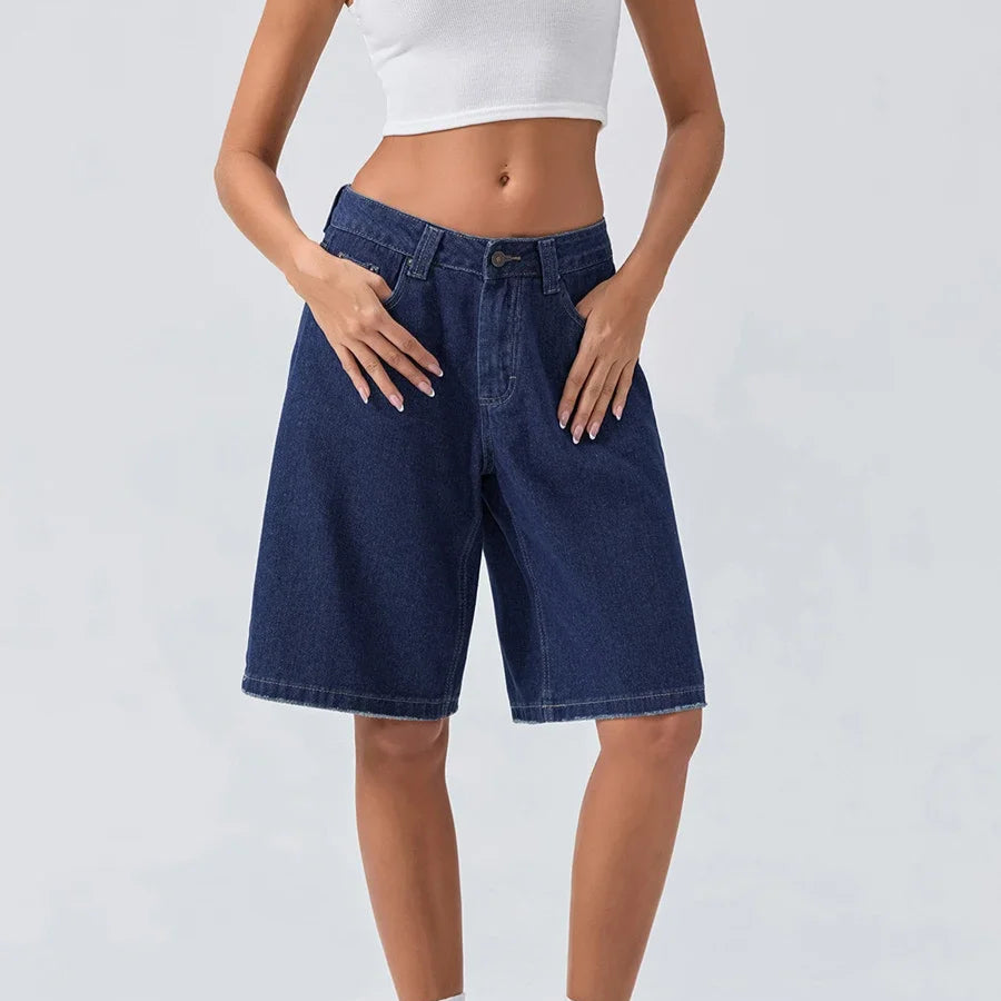 Jeansshorts med låg midja för dam-Shorts for women-Fjallbarn
