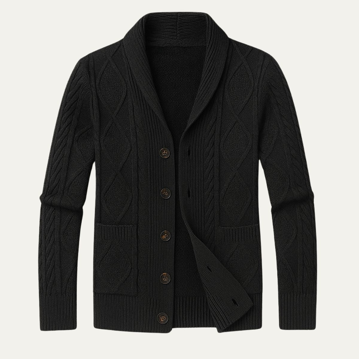 Kabelstickad kofta med sjalkrage för herrar-Cardigan for men-Fjallbarn