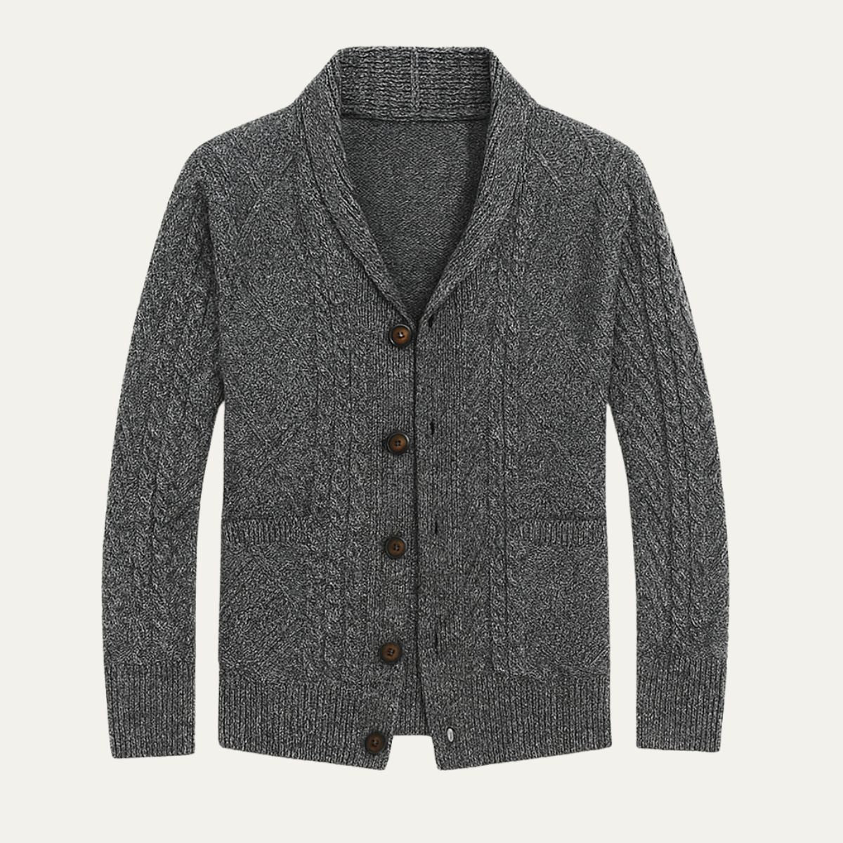 Kabelstickad kofta med sjalkrage för herrar-Cardigan for men-Fjallbarn