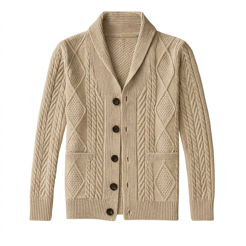 Kabelstickad kofta med sjalkrage för herrar-Cardigan for men-Fjallbarn