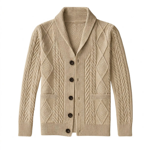 Kabelstickad kofta med sjalkrage för herrar-Cardigan for men-Fjallbarn