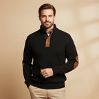 Kabelstickad tröja med kvartsknappning för herrar-Sweaters for men-Fjallbarn