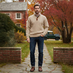 Kabelstickad tröja med kvartsknappning för herrar-Sweaters for men-Fjallbarn