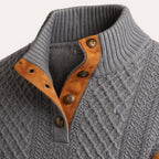 Kabelstickad tröja med kvartsknappning för herrar-Sweaters for men-Fjallbarn