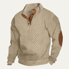 Kabelstickad tröja med kvartsknappning för herrar-Sweaters for men-Fjallbarn