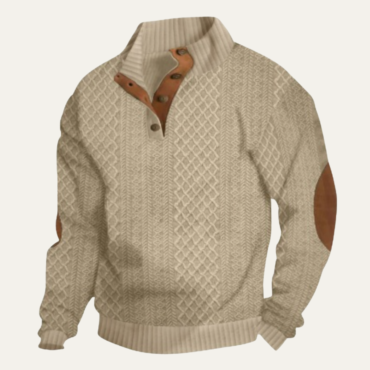 Kabelstickad tröja med kvartsknappning för herrar-Sweaters for men-Fjallbarn