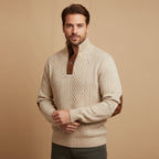 Kabelstickad tröja med kvartsknappning för herrar-Sweaters for men-Fjallbarn