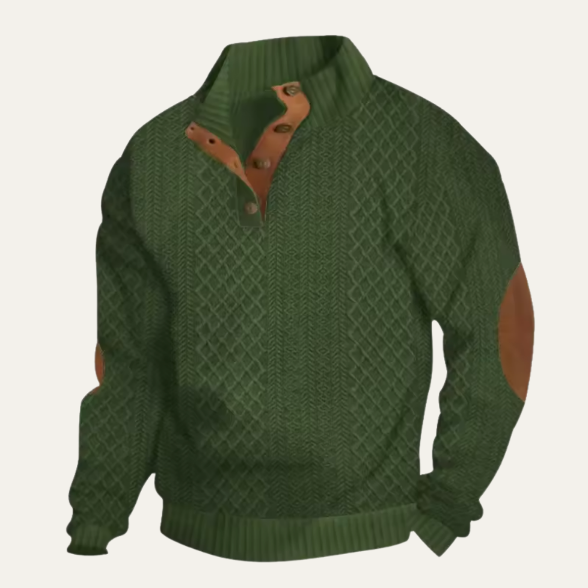Kabelstickad tröja med kvartsknappning för herrar-Sweaters for men-Fjallbarn