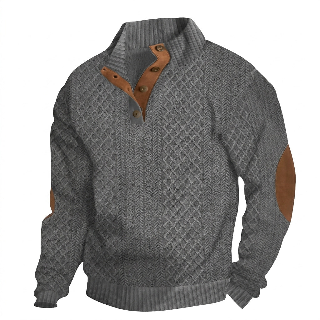 Kabelstickad tröja med kvartsknappning för herrar-Sweaters for men-Fjallbarn