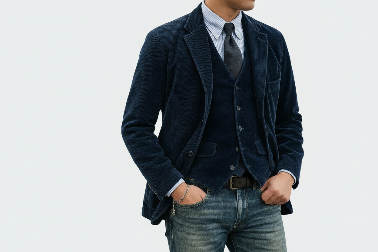 Kavaj för Herr med väst och knäppning fram-sets for Men-Fjallbarn
