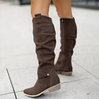 Knähöga mockastövlar för dam med låg blockklack-Footwear for women-Fjallbarn
