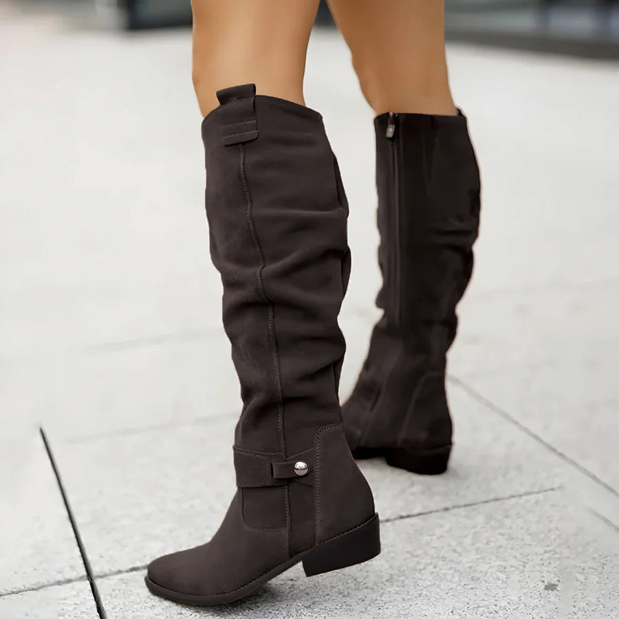 Knähöga mockastövlar för dam med låg blockklack-Footwear for women-Fjallbarn