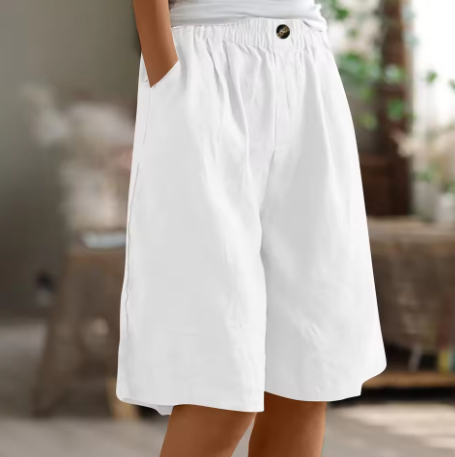 Knälånga damshorts med knappar fram och resårmidja-Shorts for women-Fjallbarn