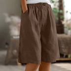 Knälånga damshorts med knappar fram och resårmidja-Shorts for women-Fjallbarn