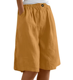 Knälånga damshorts med knappar fram och resårmidja-Shorts for women-Fjallbarn
