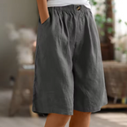 Knälånga damshorts med knappar fram och resårmidja-Shorts for women-Fjallbarn