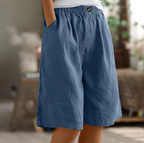 Knälånga damshorts med knappar fram och resårmidja-Shorts for women-Fjallbarn