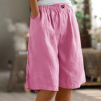 Knälånga damshorts med knappar fram och resårmidja-Shorts for women-Fjallbarn