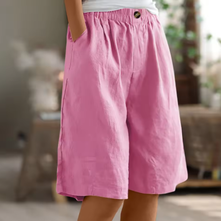 Knälånga damshorts med knappar fram och resårmidja-Shorts for women-Fjallbarn
