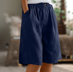Knälånga damshorts med knappar fram och resårmidja-Shorts for women-Fjallbarn