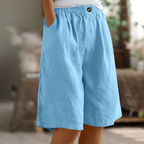 Knälånga damshorts med knappar fram och resårmidja-Shorts for women-Fjallbarn