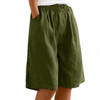 Knälånga damshorts med knappar fram och resårmidja-Shorts for women-Fjallbarn