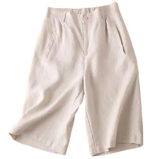 Knälånga plisserade shorts i linneblandning för dam-Shorts for women-Fjallbarn