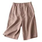 Knälånga plisserade shorts i linneblandning för dam-Shorts for women-Fjallbarn