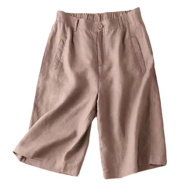 Knälånga plisserade shorts i linneblandning för dam-Shorts for women-Fjallbarn