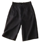 Knälånga plisserade shorts i linneblandning för dam-Shorts for women-Fjallbarn